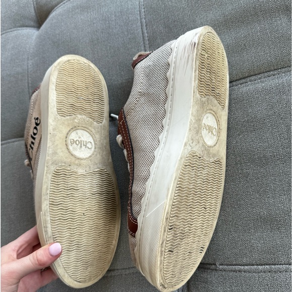 CHLOÉ Women's Lauren Logo Platform Sneakers in Beige Fabric/Brown US 9 /… - Picture 10 of 11